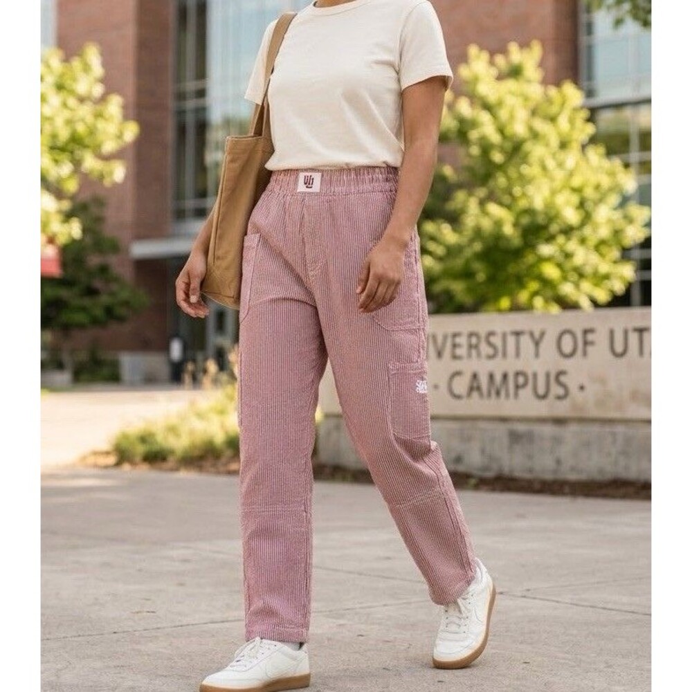 Albion Fit University of Utah Seersucker Striped Utility Pants M Red White